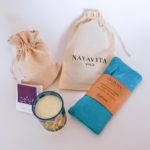 NAYAVITA Yoga gift set Aqua eye pillow with Unwind candle packaging