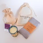 NAYAVITA Yoga gift set Ash eye pillow with Unwind candle packaging
