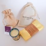 NAYAVITA Yoga gift set Lemon eye pillow with Unwind candle packaging