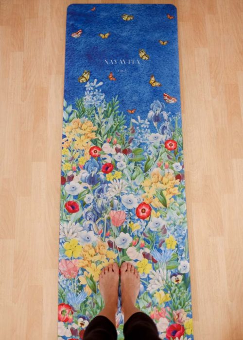 NAYAVITA YOGA designová semišová podložka na cvičení Flower Power jogamatka 3mm ekologicky šetrná