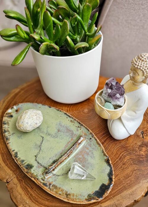 Nayavita Yoga zelená keramická miska prales vykuřovací tácek kadidelnice zelená vykuřovací miska miska na vykuřování keramický talíř green ceramic plate smudge dish smudge bowl ceramic bowl smudging dish ceramic smudge bowl incense burner
