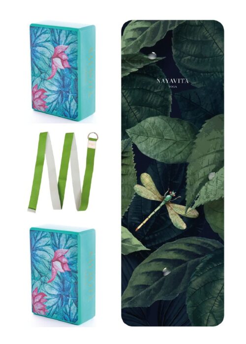 NAYAVITA Yoga green yoga set with a dragonfly jungle yoga blocks and a strap yoga kit for beginners designer yoga set discount yoga set