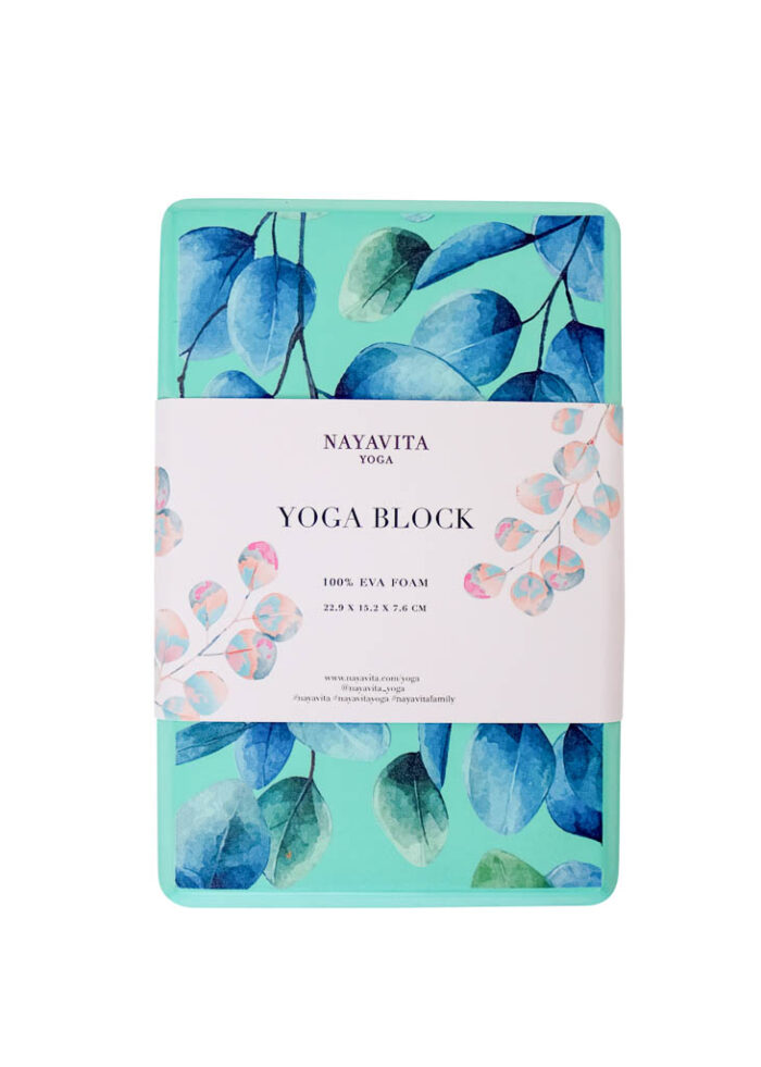 NAYAVITA Yoga teal EVA blok na jógu tyrkysová jógová cihla modrozelený blok na cvičení jógový blok se vzorem eukalyptu eucalyptus yoga block
